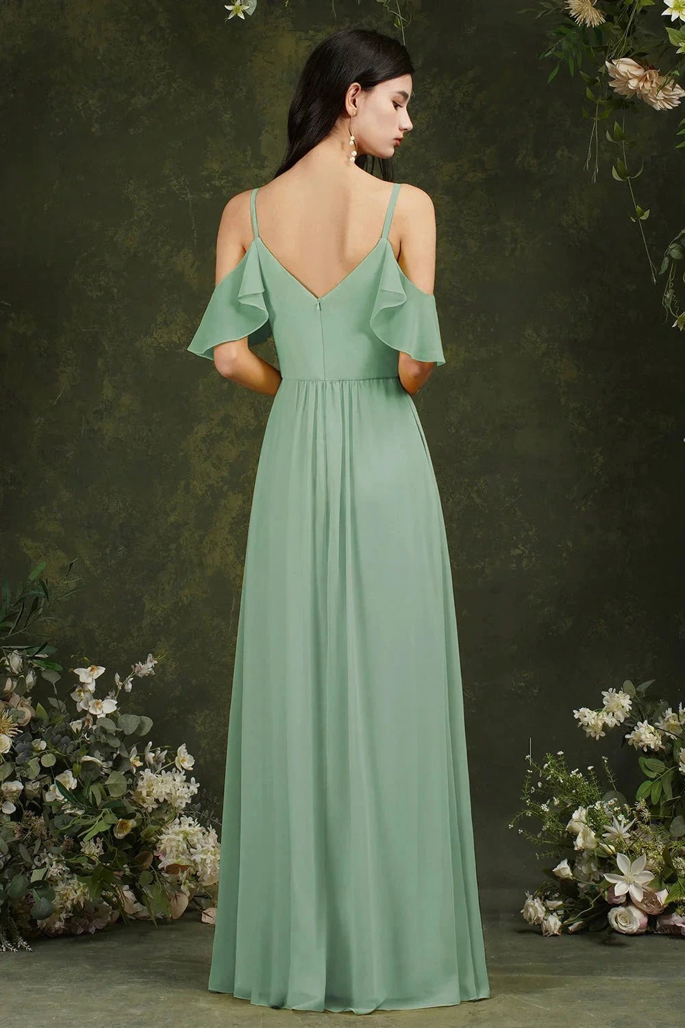Ruffles Aline Spaghetti Strapes Tulle Long Prom Dress
