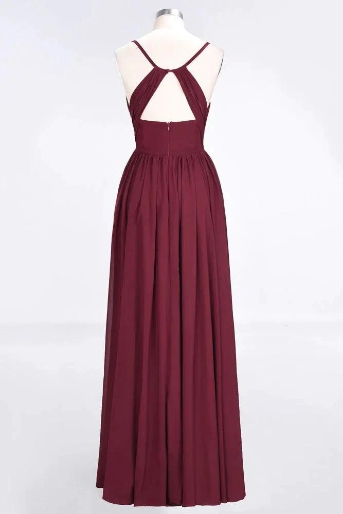 Ruffles Chiffon Spaghetti-Straps V-Neck Sleeveless Floor-Length Bridesmaid Dress