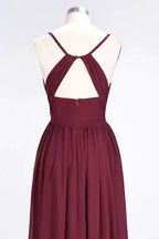 Ruffles Chiffon Spaghetti-Straps V-Neck Sleeveless Floor-Length Bridesmaid Dress