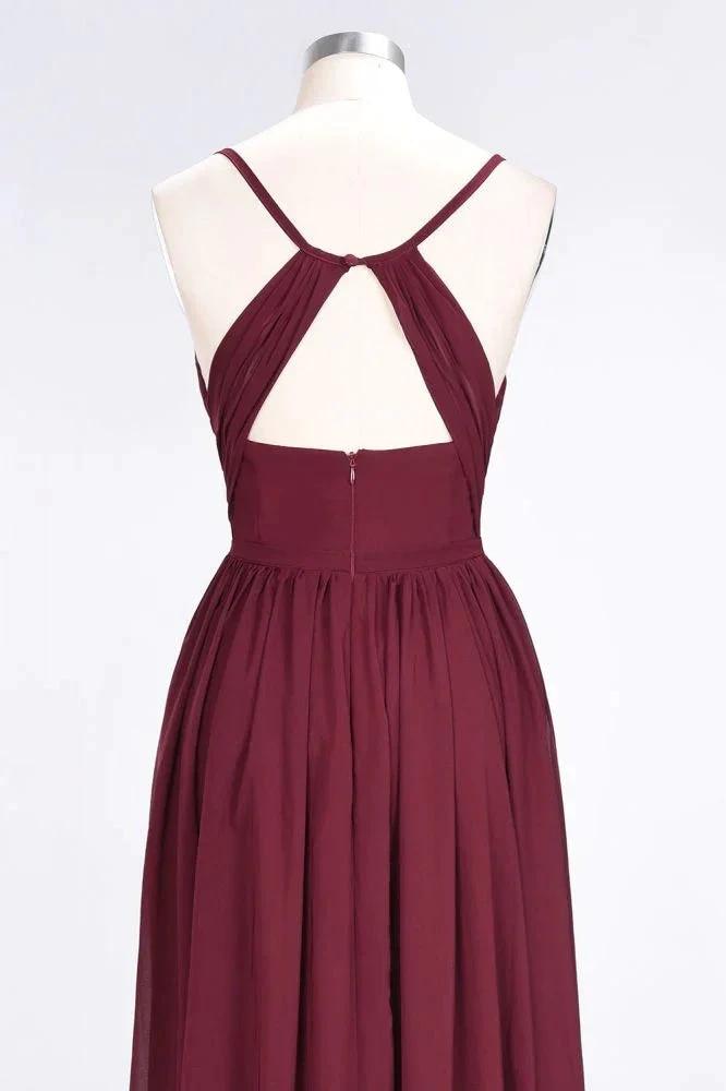 Ruffles Chiffon Spaghetti-Straps V-Neck Sleeveless Floor-Length Bridesmaid Dress