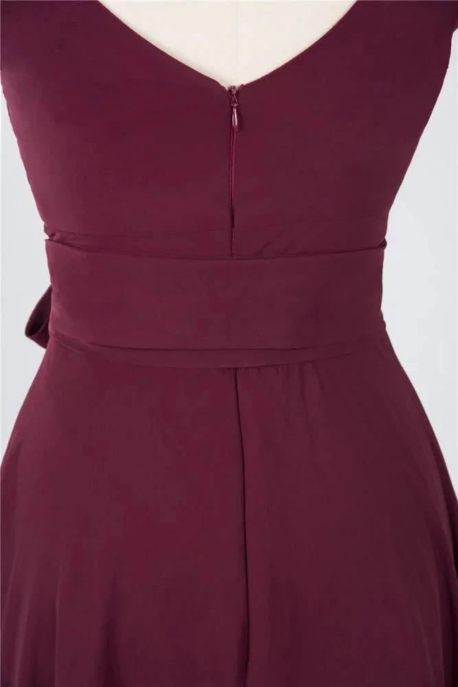 Ruffles Knee-Length Bridesmaid Dress Sleeveless V-Neck Mini Cocktail Party Dress