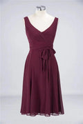 Ruffles Knee-Length Bridesmaid Dress Sleeveless V-Neck Mini Cocktail Party Dress