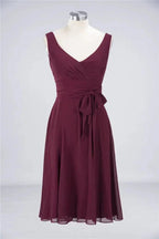 Ruffles Knee-Length Bridesmaid Dress Sleeveless V-Neck Mini Cocktail Party Dress
