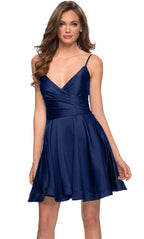 V-Neck Satin Homecoming Dress With Corset SYH73