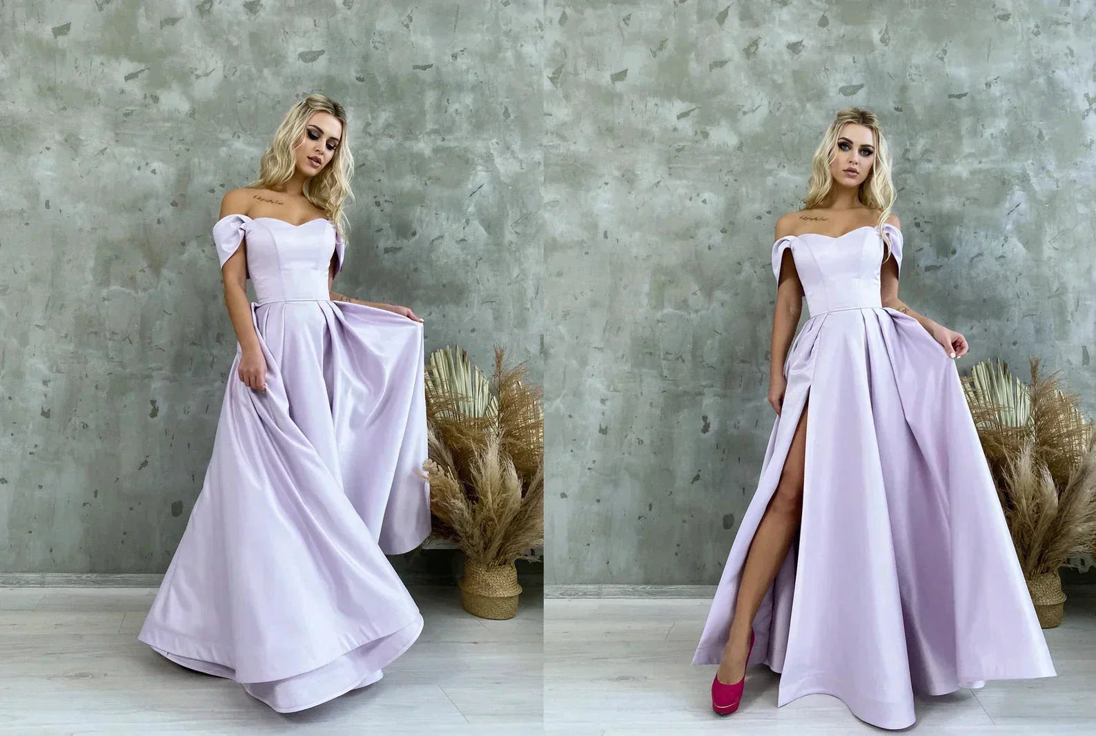 Satin Corset Off Shoulder Prom Dress with High Slit SYP184