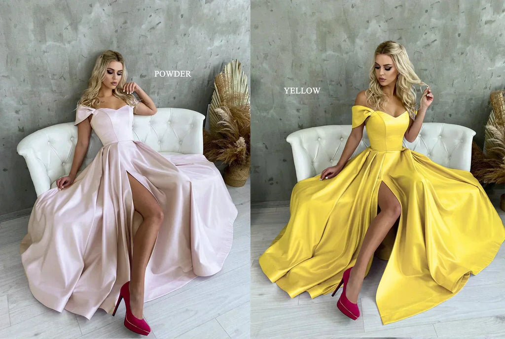 Satin Corset Off Shoulder Prom Dress with High Slit SYP184