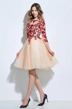 Scoop 3/4 Length Sleeves Appliques Sequins Knee-Length Cocktail Dress PG118
