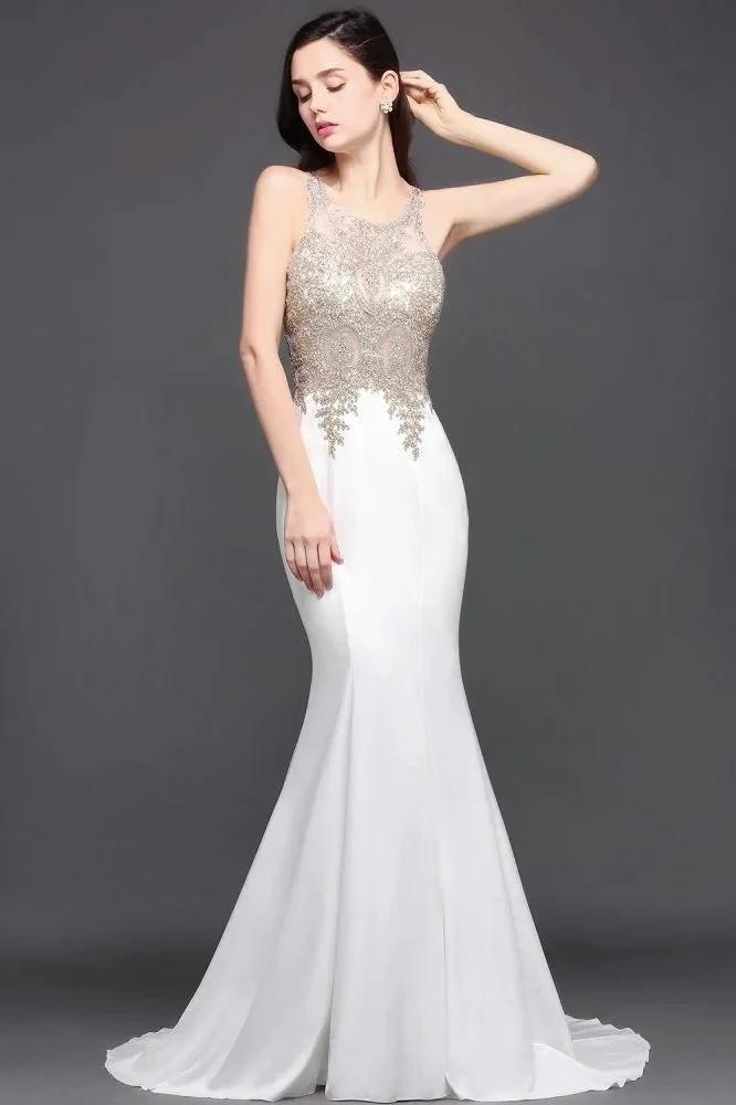 Scoop Chiffon Appliques Mermaid Prom Dress