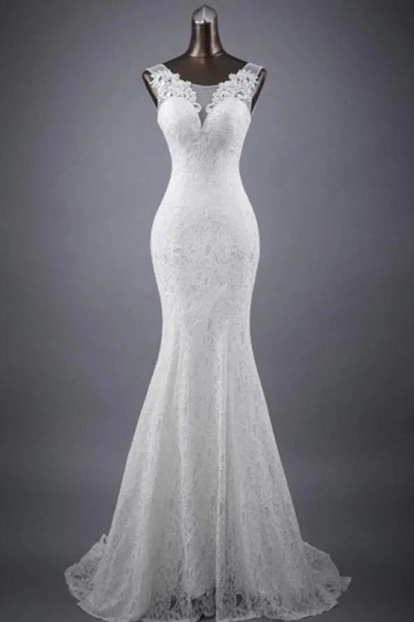 Scoop Neck Appliques Lace Trumpet/Mermaid Wedding Dress WD154