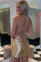 Spaghetti Straps Beaded Lace Up Homecoming Dress