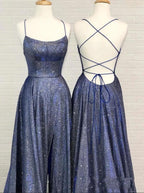 Sexy A-line Bright Silk Open Back Long Prom Dress with Slit