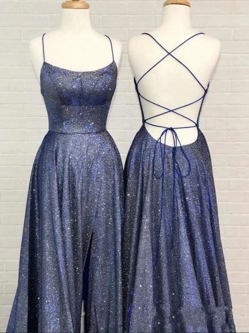 Sexy A-line Spaghetti Straps Ruffles Prom Dress with Slit