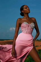 Sexy A-Line Sweetheart Satin Long Prom Dress With Slit