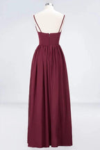 Sexy Double Deep V-Neck Ruffles Sleeveless Bridesmaid Dress Chiffon Side Split Evening Party Dress