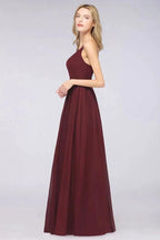 Sexy Double Deep V-Neck Ruffles Sleeveless Bridesmaid Dress Chiffon Side Split Evening Party Dress