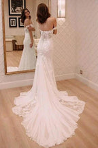 Sexy Off Shoulder Appliqued Beach with Court Train Ivory Elegant Wedding Dresses