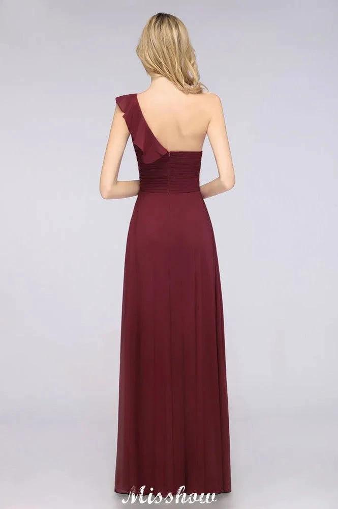 Sexy One-Shoulder Sweetheart Sleeveless Bridesmaid Dress Ruffles Beach Wedding Party Dress