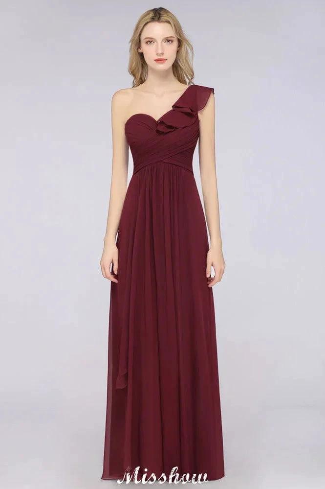 Sexy One-Shoulder Sweetheart Sleeveless Bridesmaid Dress Ruffles Beach Wedding Party Dress