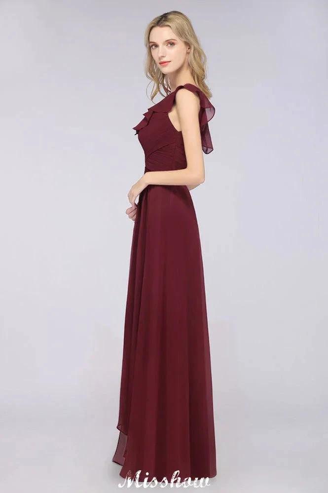 Sexy One-Shoulder Sweetheart Sleeveless Bridesmaid Dress Ruffles Beach Wedding Party Dress