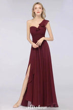 Sexy One-Shoulder Sweetheart Sleeveless Bridesmaid Dress Ruffles Beach Wedding Party Dress
