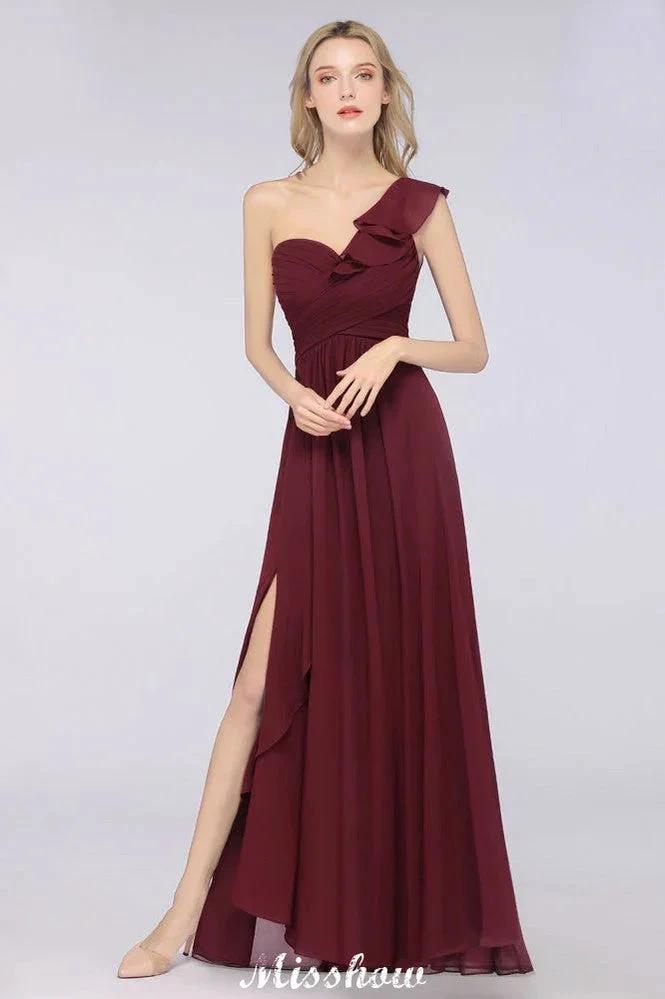 Sexy One-Shoulder Sweetheart Sleeveless Bridesmaid Dress Ruffles Beach Wedding Party Dress