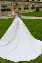 Sexy Satin A-line Off-the-shoulder Sleeveless Sequined Wedding Dress With Slit