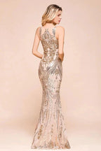 Sexy Sleeveless Mermaid Prom Gown Sparkly Gold Pattern Floor Length Straps Evening Dress