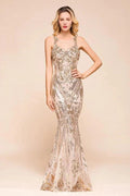 Sexy Sleeveless Mermaid Prom Gown Sparkly Gold Pattern Floor Length Straps Evening Dress