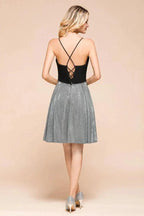 Sexy Sleeveless Short Homecoming Dress Bright V-Neck Party Dress with Pocket