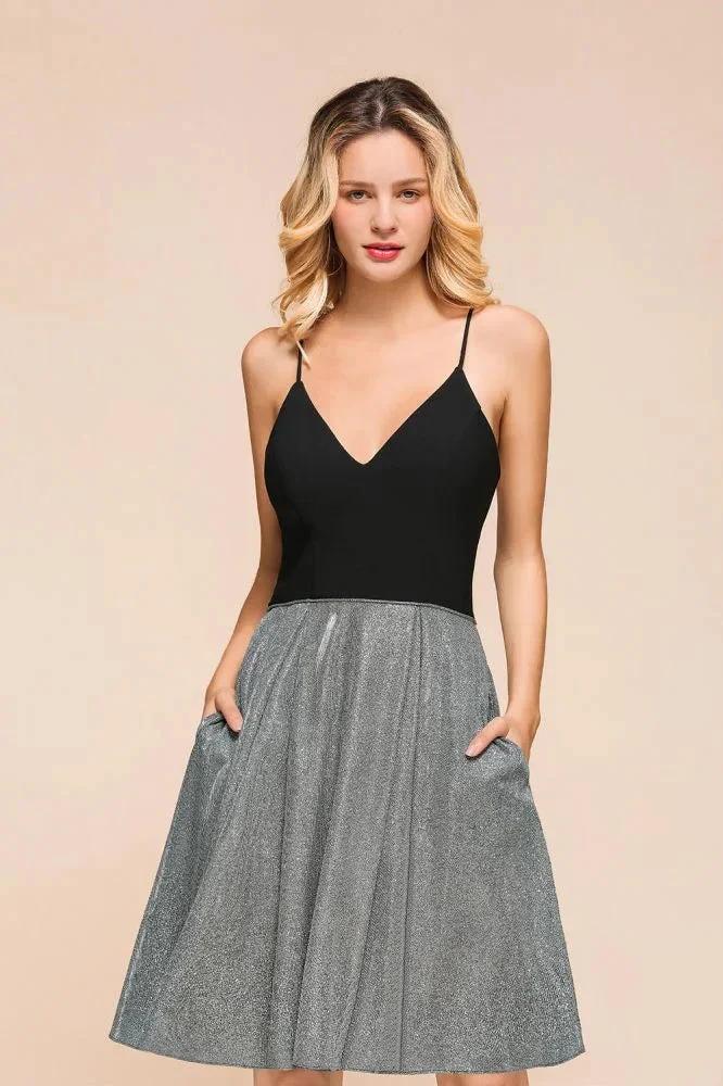 Sexy Sleeveless Short Homecoming Dress Bright V-Neck Party Dress with Pocket