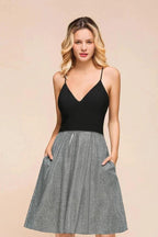 Sexy Sleeveless Short Homecoming Dress Bright V-Neck Party Dress with Pocket