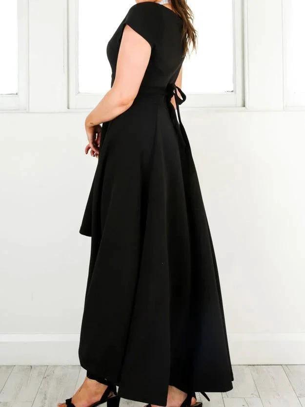 Sexy V Neck Cap Sleeves Satin High Low Homecoming Dress PD073