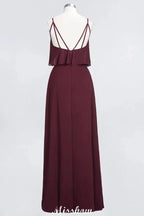 Shapghetti Burgundy Bridesmaid Dress Backless Chiffon Wedding Guest Dress
