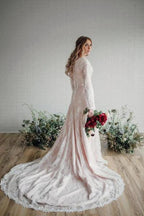 Sheer Long Sleeves Lace Modest Bride Dress Wedding Gown WD530