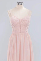 Sheer Spaghetti Straps aline Prom Dresses | Simple Chiffon Sleeveless Evening Dresses