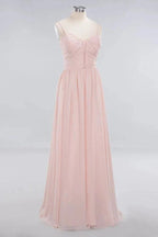 Sheer Spaghetti Straps aline Prom Dresses | Simple Chiffon Sleeveless Evening Dresses