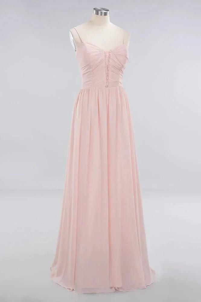 Sheer Spaghetti Straps aline Prom Dresses | Simple Chiffon Sleeveless Evening Dresses