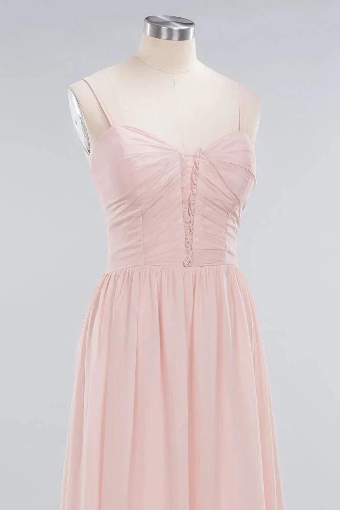 Sheer Spaghetti Straps aline Prom Dresses | Simple Chiffon Sleeveless Evening Dresses