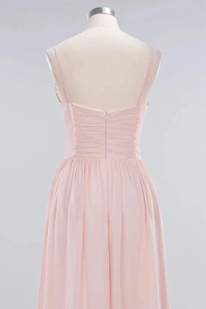 Sheer Spaghetti Straps aline Prom Dresses | Simple Chiffon Sleeveless Evening Dresses