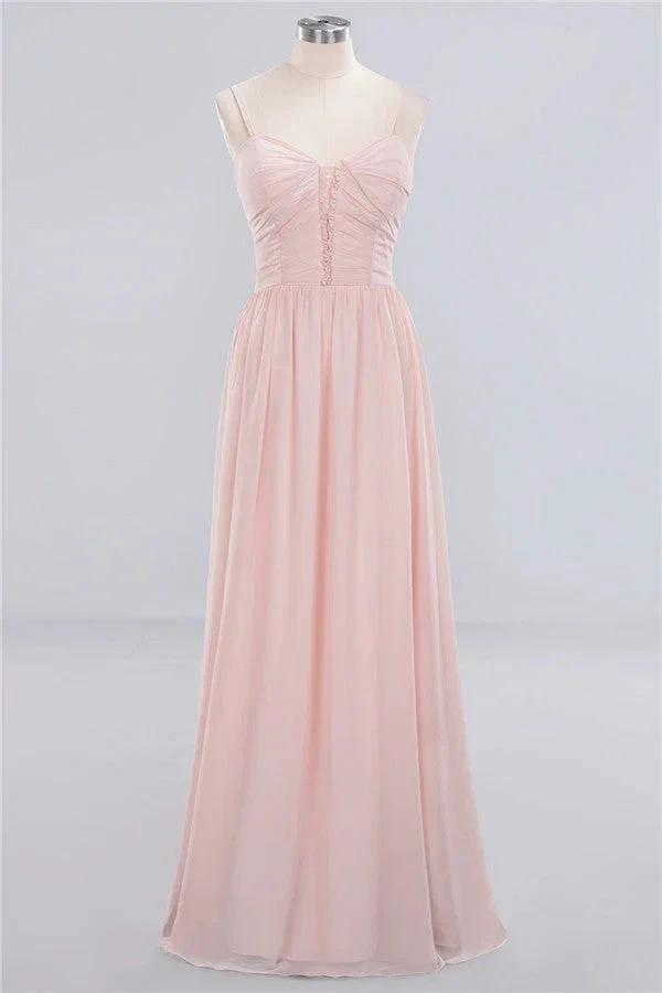 Sheer Spaghetti Straps aline Prom Dresses | Simple Chiffon Sleeveless Evening Dresses