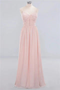 Sheer Spaghetti Straps aline Prom Dresses | Simple Chiffon Sleeveless Evening Dresses