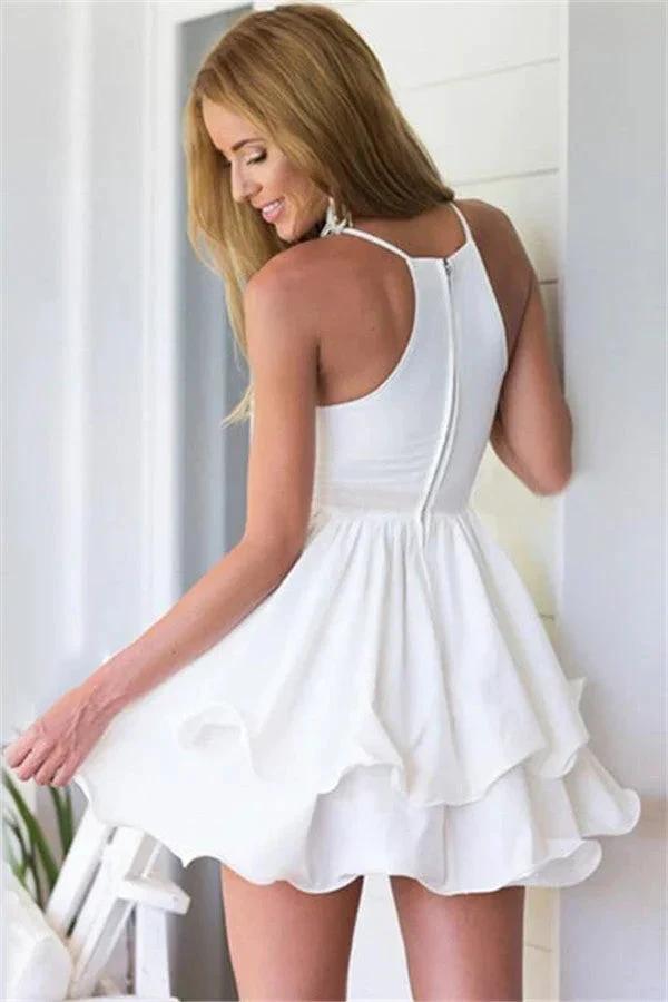 Short A-line Chiffon V-Neck Layer White Homecoming Dress