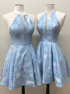 Short A-Line Deep V-Neck Halter Sleeveless Homecoming Dress