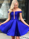 Short A-line Off the Shoulder Prom Dresses Royal Blue Formal Homecoming Graduation Gowns