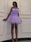 Short A-line Princess Strapless Tulle Prom Homecoming Dresses