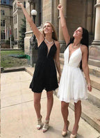 Short A-line V-Neck Lace-Up Chiffon Backless Homecoming Dress