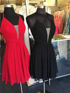 Short A-line V-Neck Lace-Up Chiffon Backless Homecoming Dress