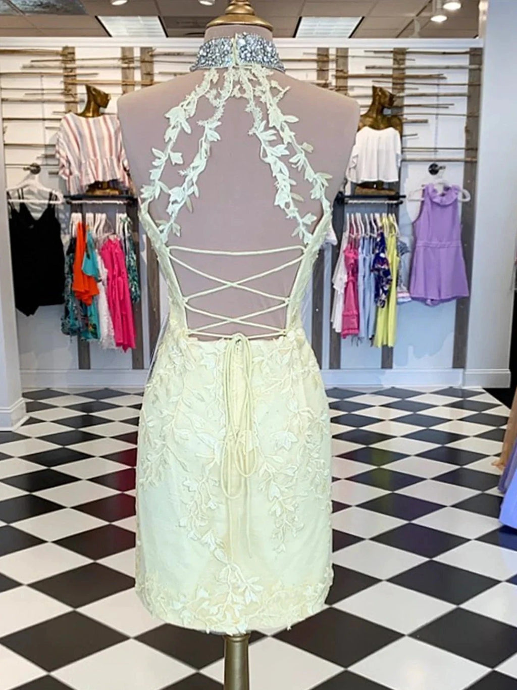 Short Mermaid Backless Lace Prom Formal Homecoming Dresses