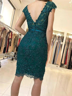 Short Mermaid V-neck Tulle Lace Backless Formal Prom Homecoming Dresses