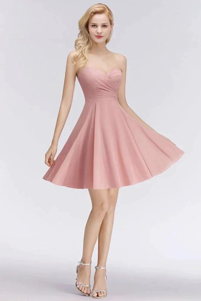 Short Pink Sweetheart Simple Bridesmaid Dresses Sleeveless Homecoming Dress